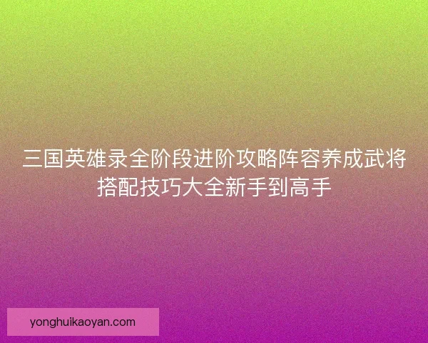 三国英雄录全阶段进阶攻略阵容养成武将搭配技巧大全新手到高手